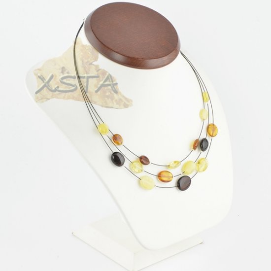 Amber necklace flat olive with wire